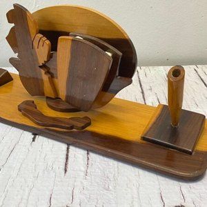 Vintage Wooden Desk Organizer, Pen, Pencil, and Letter Holder